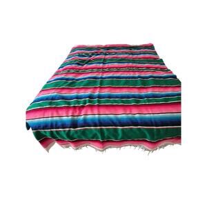 Vintage Mexican‎ Sarape Throw Multi Colorful, Bright, Striped, 80x63 plus Fringe